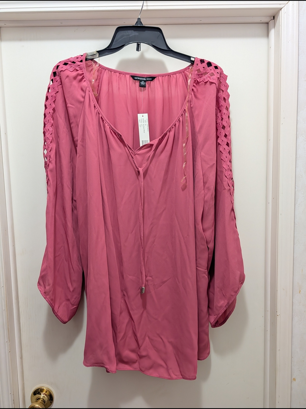 Zac & Rachel Rose Pink Crochet-Shoulder Peasant Tunic